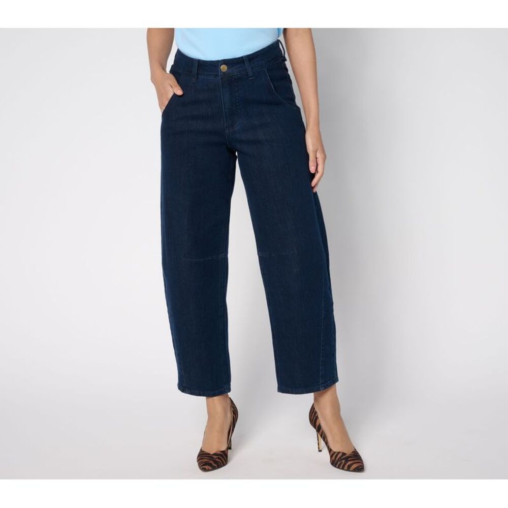 Carla Rockmore Collection Women's Petite Pants 4P Barrel Leg Jean- Blue A684423